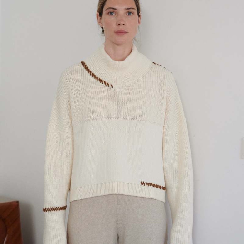 The Knotty Ones 'Sturmai' Merino Wool Turtleneck In Sea Salt